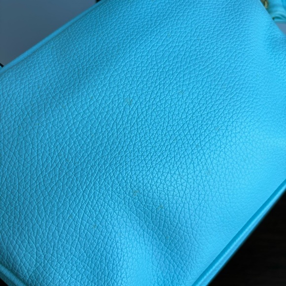 Small Light Blue Merona Crossbody Hand Bag Polka Dot Interior With Pockets - Picture 9 of 10